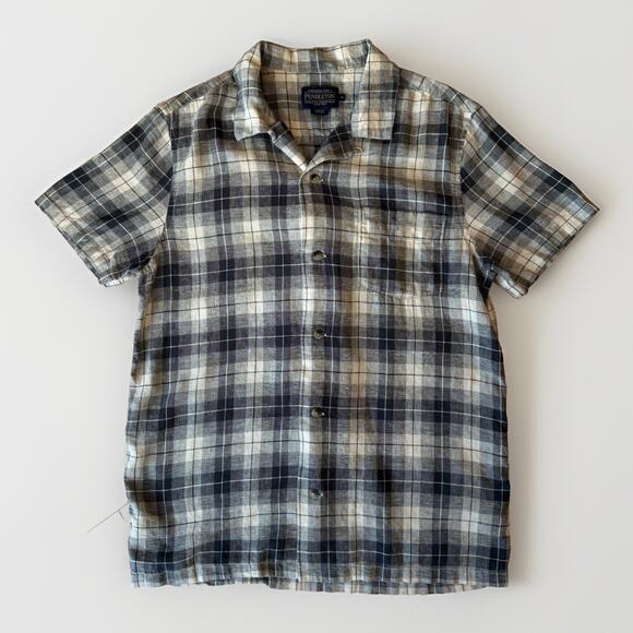 Pendleton Loop Collar Shirt Medium Multicolor Linen Rayon Short Sleeve Button Up - Picture 1 of 8